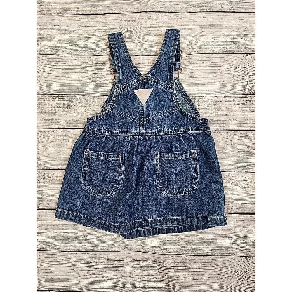 OshKosh B'Gosh Vestbak Overall Dress Girls Size 18 Months Denim Floral Flower